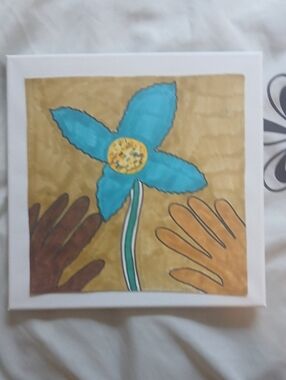 Handmade Blue Flower Canvas Wall Art by